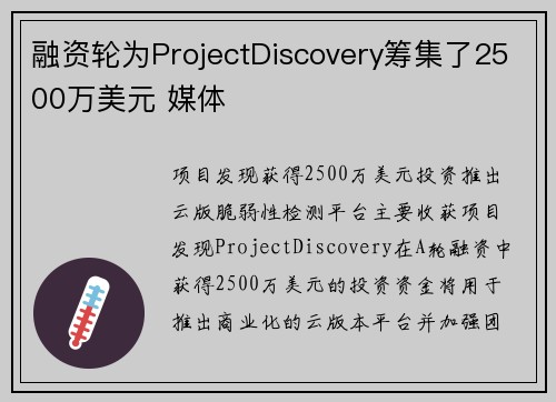 融资轮为ProjectDiscovery筹集了2500万美元 媒体