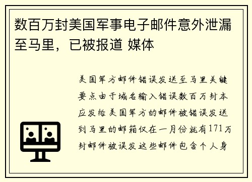 数百万封美国军事电子邮件意外泄漏至马里，已被报道 媒体