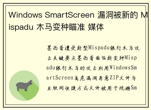 Windows SmartScreen 漏洞被新的 Mispadu 木马变种瞄准 媒体