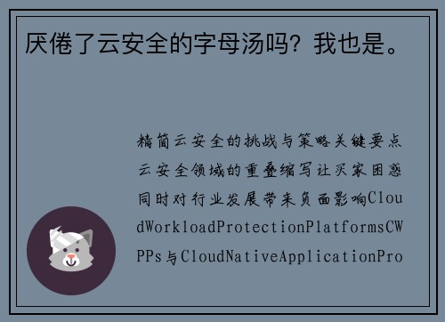 厌倦了云安全的字母汤吗？我也是。 
